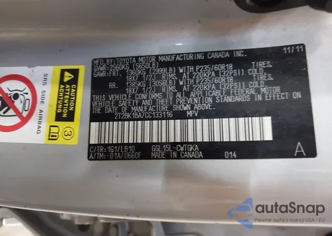 2012 Lexus Rx 350 z USA, uszkodzony, nr VIN 2T2BK1BA7CC133116